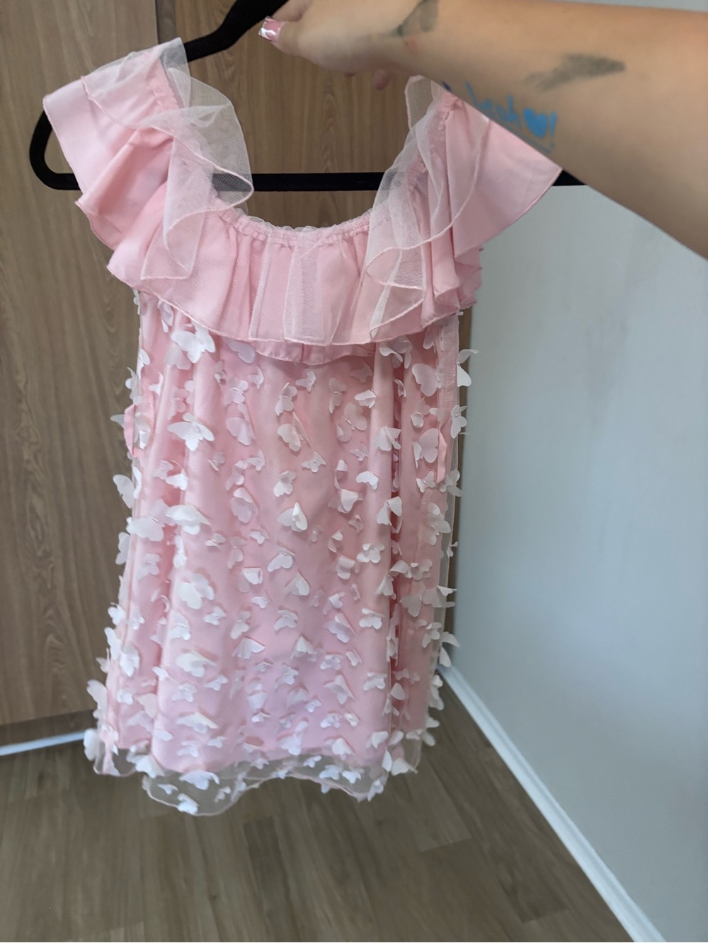 Girls' Pink Floral Appliqué Party Dress